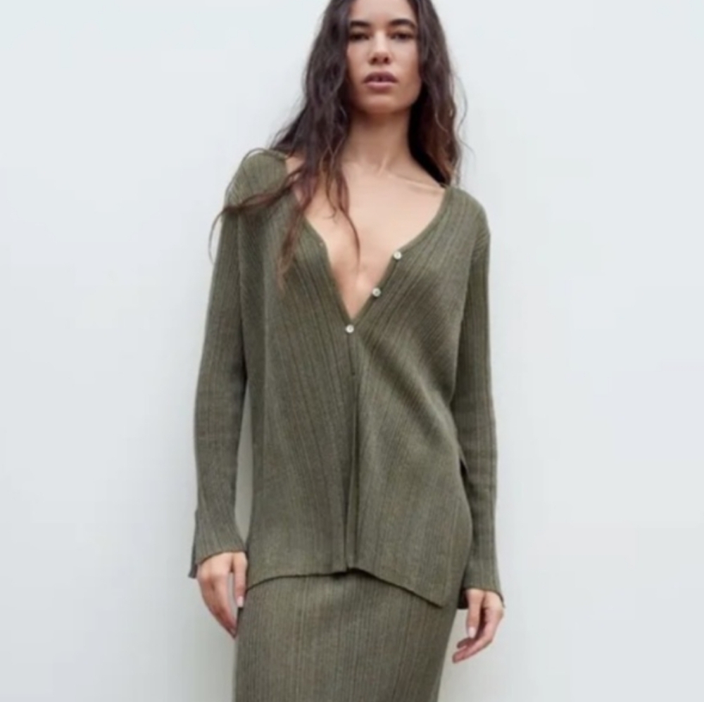 Zara Sheer Shimmer Long Knit Cardigan